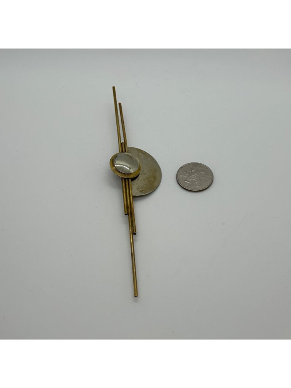 Vintage 1980s Modernist Silver-tone  & Brass Geometric Brooch Art Pin Mixed Meta - Picture 6 of 14